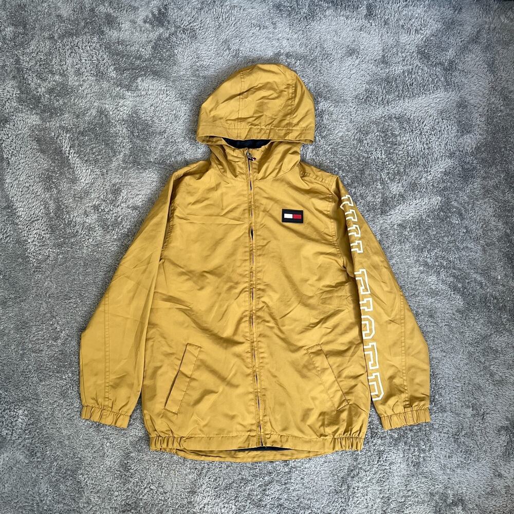 Tommy Hilfiger Yellow Lightweight Hooded Windbreaker Jacket Kids Size Medium